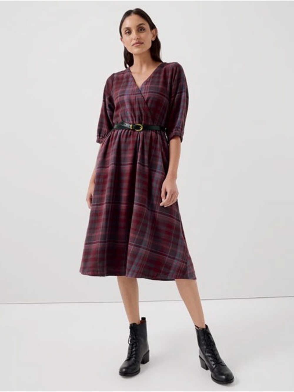 Pact Fireside Flannel Crossover Dress Red XXL Plus Midi Organic Cotton